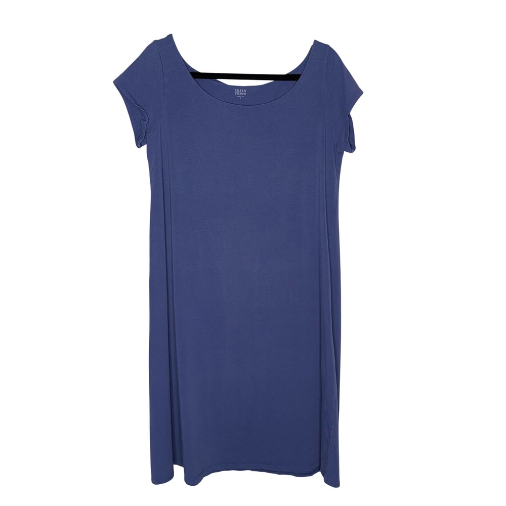 Eileen Fisher‎ Shift Dress Womens M Blue Excellent Organic Cotton Scoop Neck